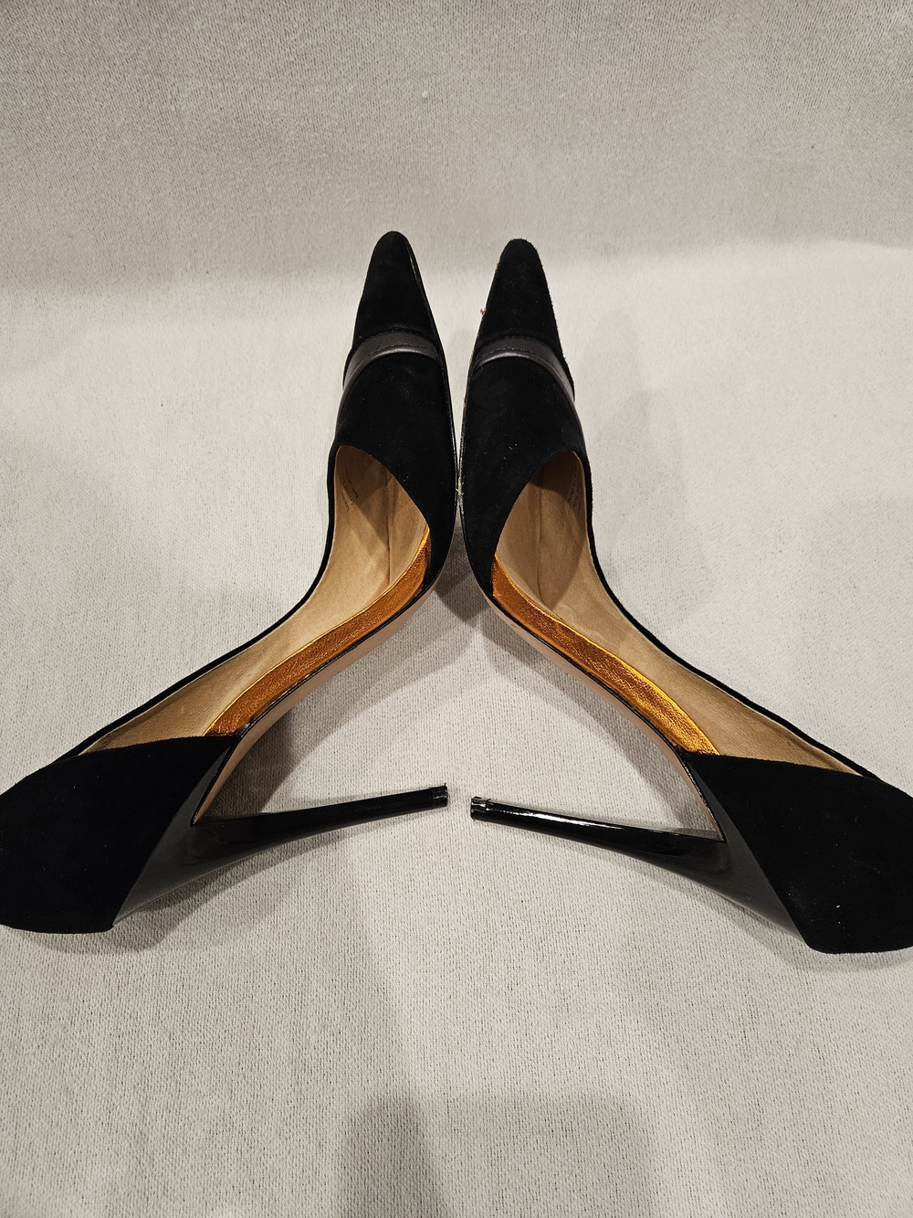 L.A.M.B. Black Calf Leather Suede Pointed Toe Stiletto Heels Pumps Gwen Stafani - Picture 6 of 7